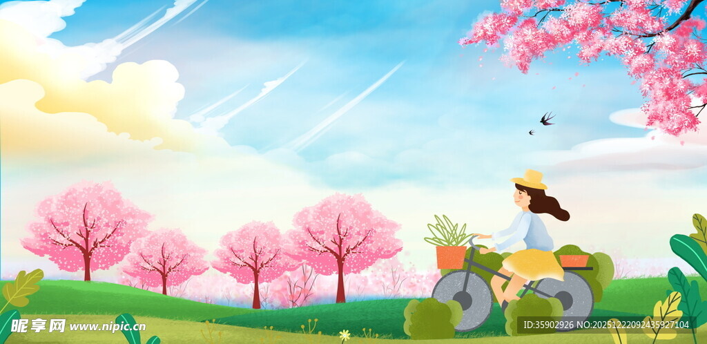 春日骑行赏景图