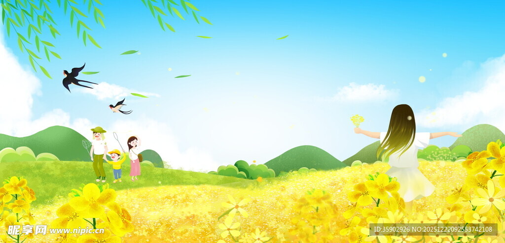 女孩漫步于烂漫花海