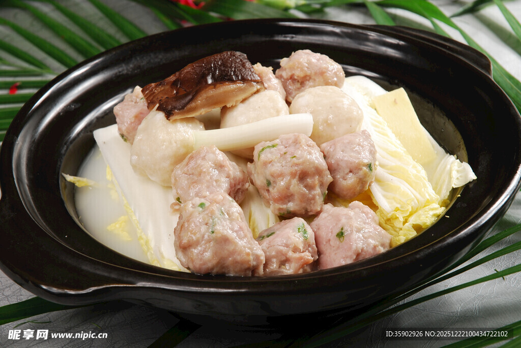 煲仔锅菜品高汤双丸煮娃娃菜