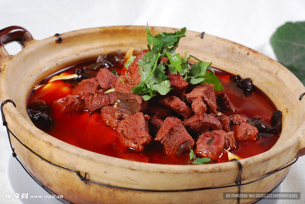 煲仔锅菜品红汤野鹿肉