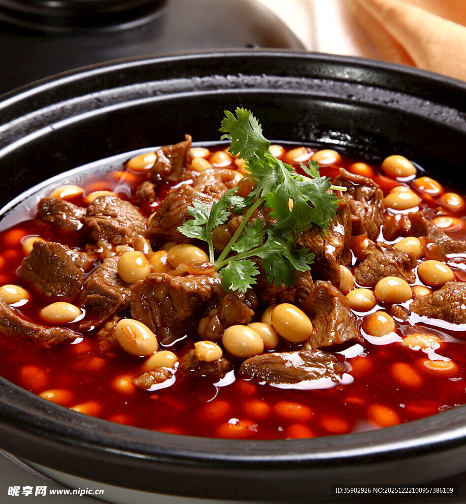 煲仔锅菜品黄豆烧牛腩