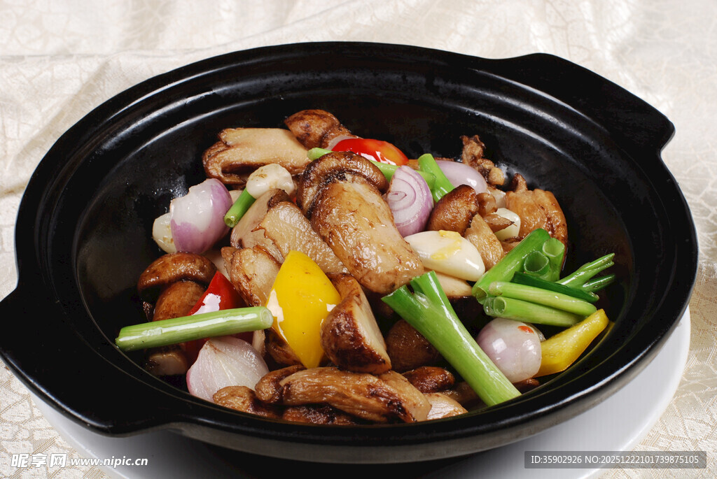 煲仔锅菜品砂锅啫牛肝菌