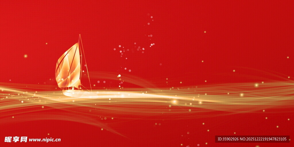 红色背景上的金色叶片