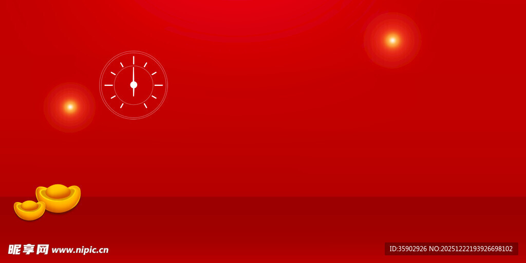 红色背景上的金元宝与烟花