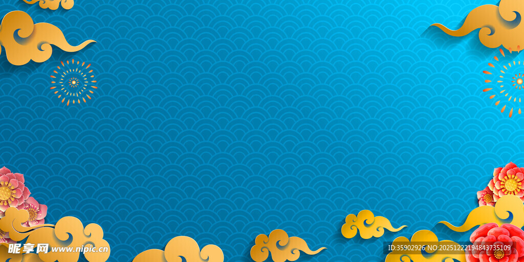 蓝色背景中式花纹装饰图