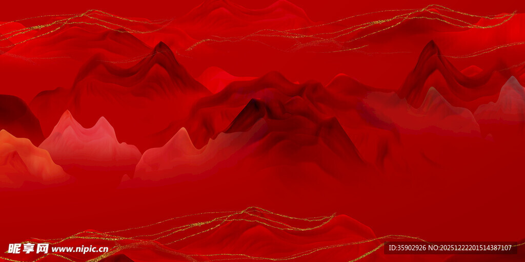 红色山峦抽象艺术图景