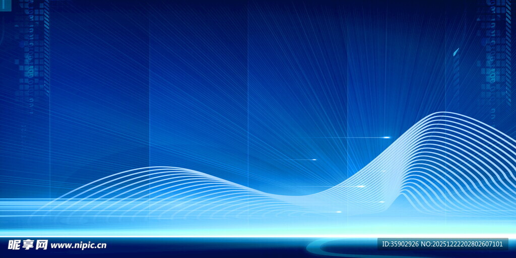 蓝色科技感波形背景图