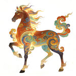 中式祥瑞彩纹奔腾马
