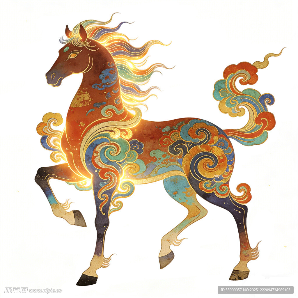 中式祥瑞彩纹奔腾马