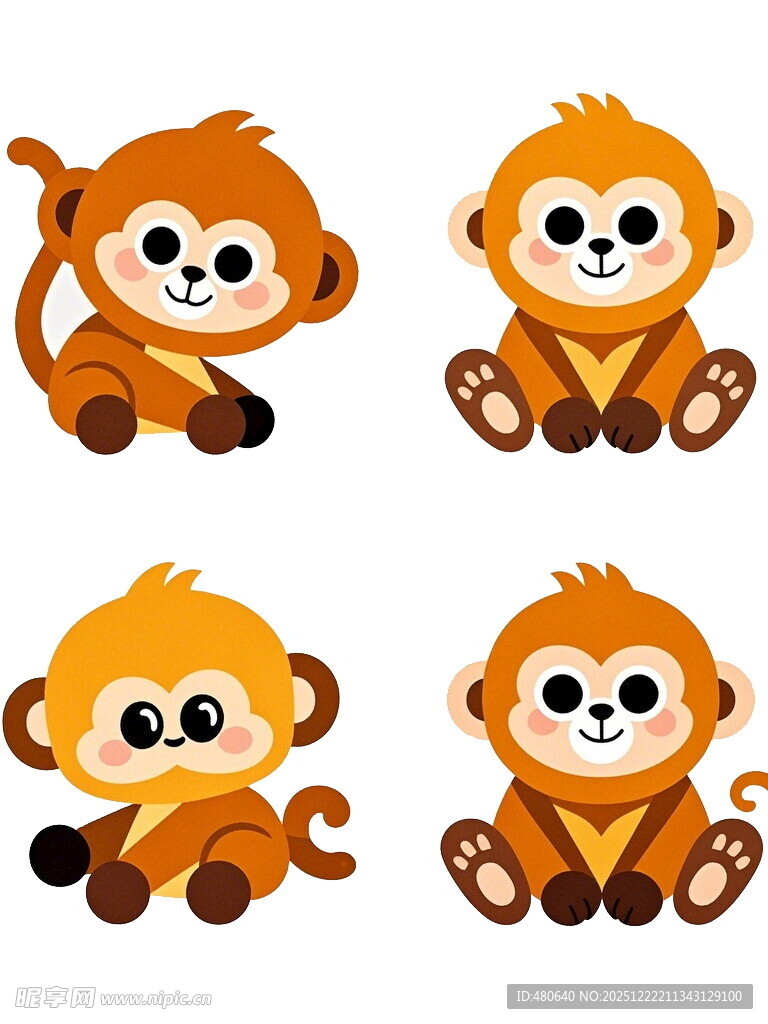四只可爱小猴子插画