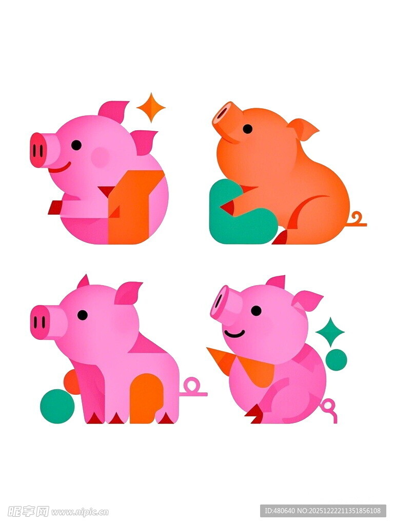 可爱小猪卡通形象插画