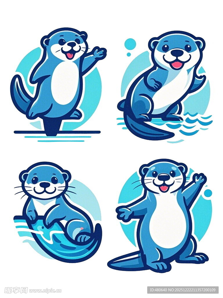 可爱海獭的多样俏皮姿态