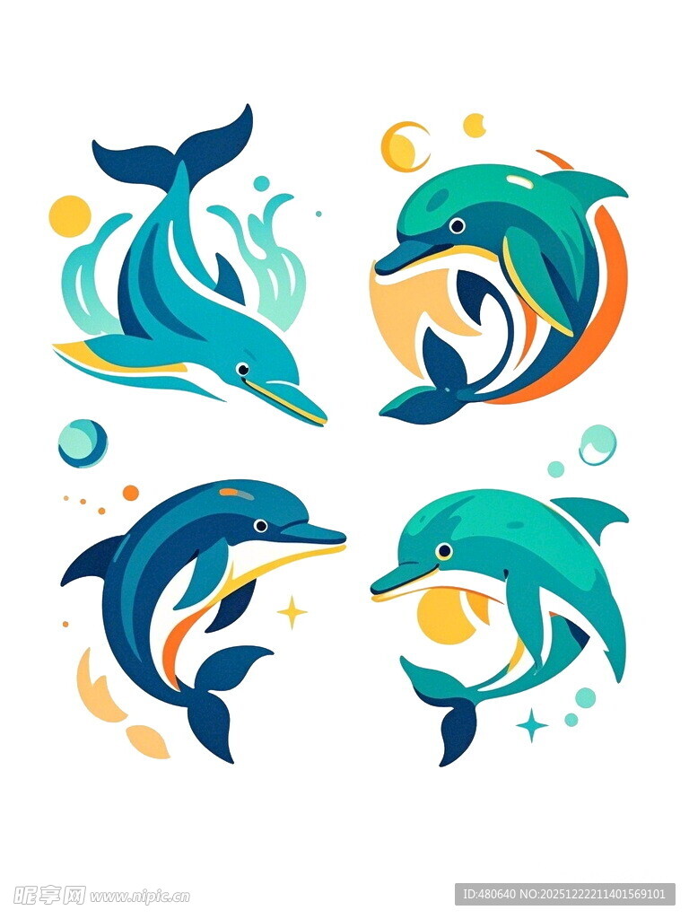 多彩海豚图案设计元素