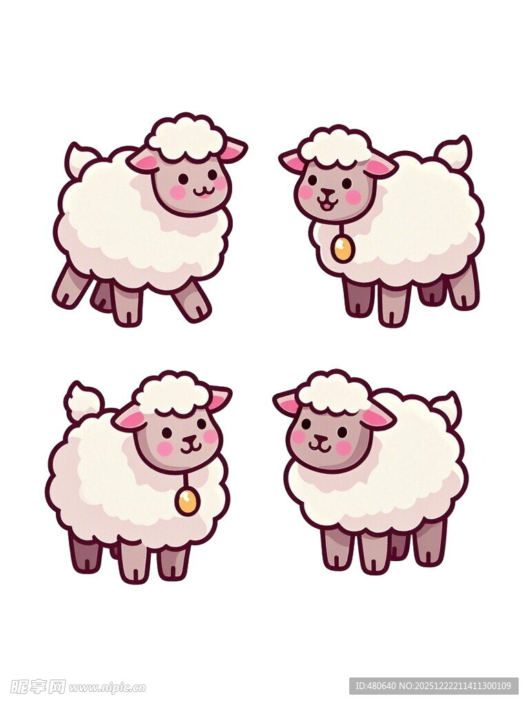 四只可爱卡通绵羊形象