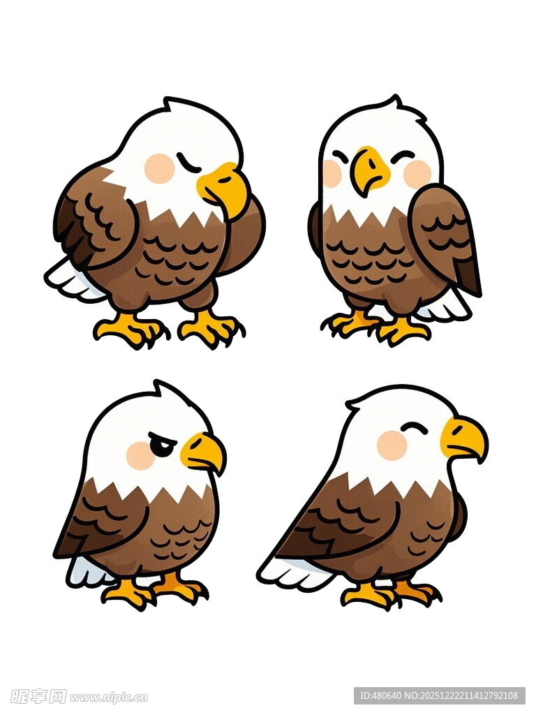 四只卡通白头海雕形象