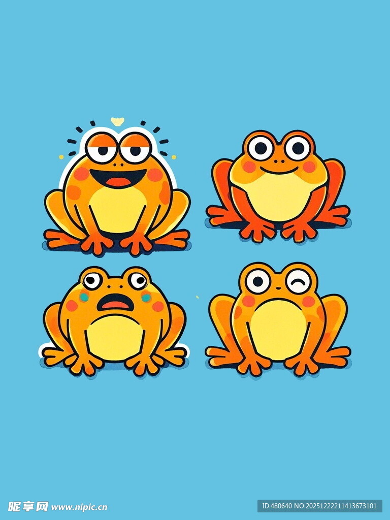 四只可爱青蛙卡通形象