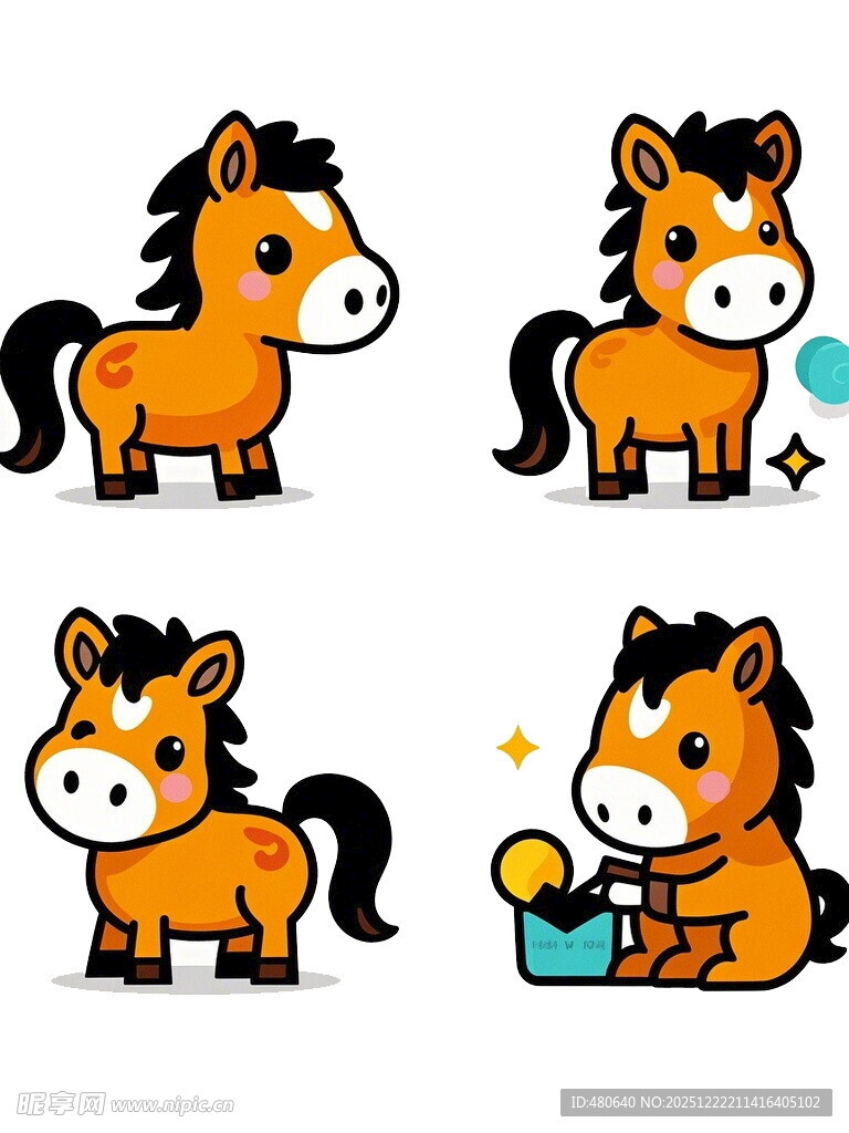 可爱小马的多样萌趣姿态