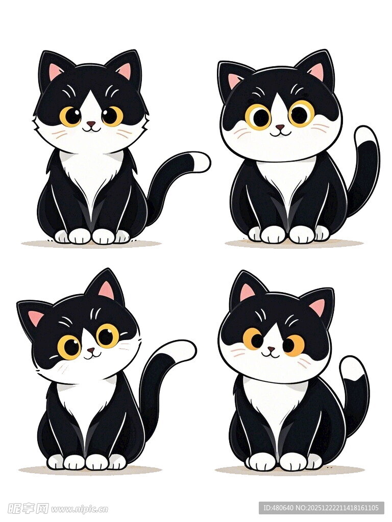 四只可爱卡通猫咪形象