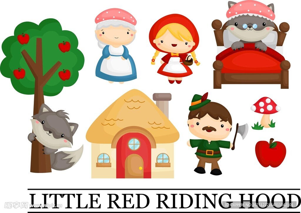小红帽童话元素插画