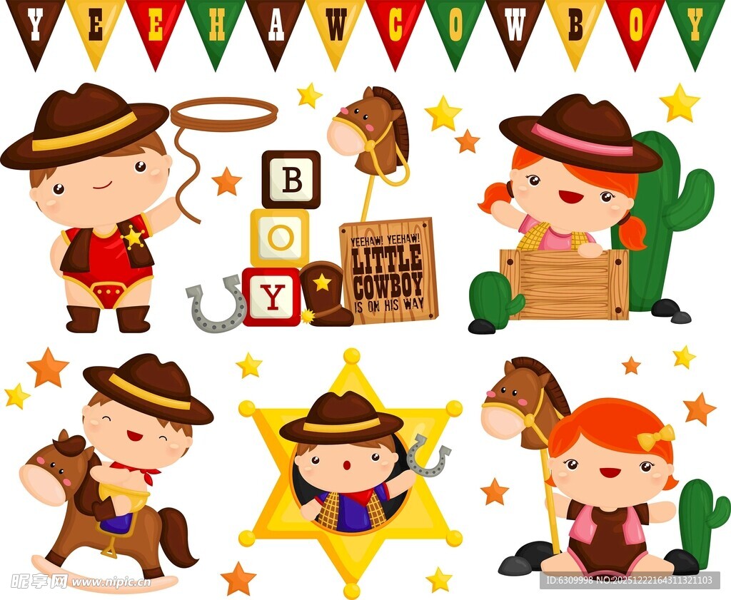 西部牛仔主题卡通元素