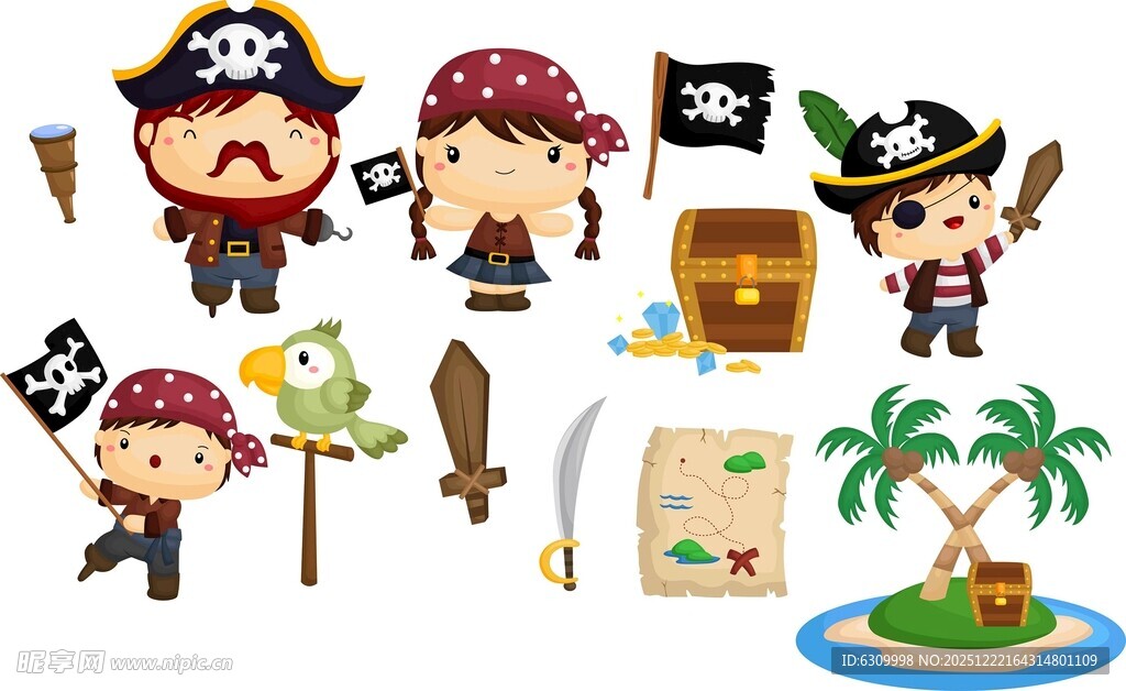 卡通海盗元素插画