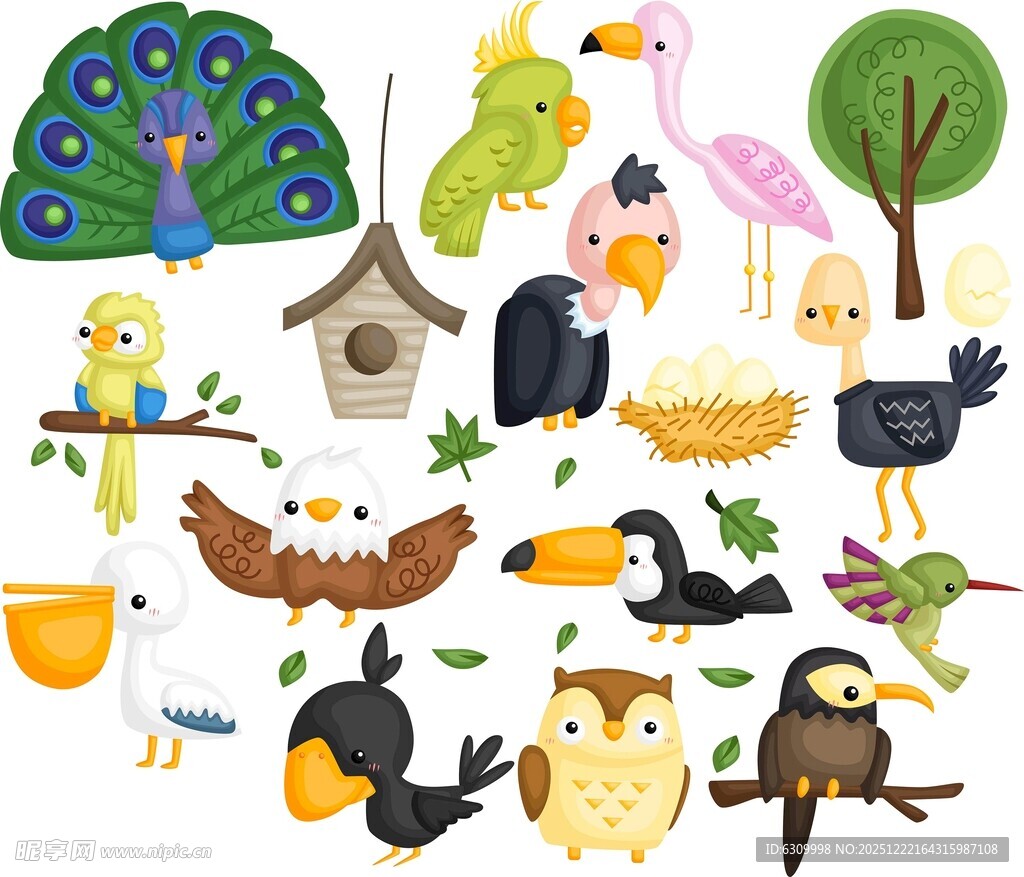 多彩鸟类插画素材