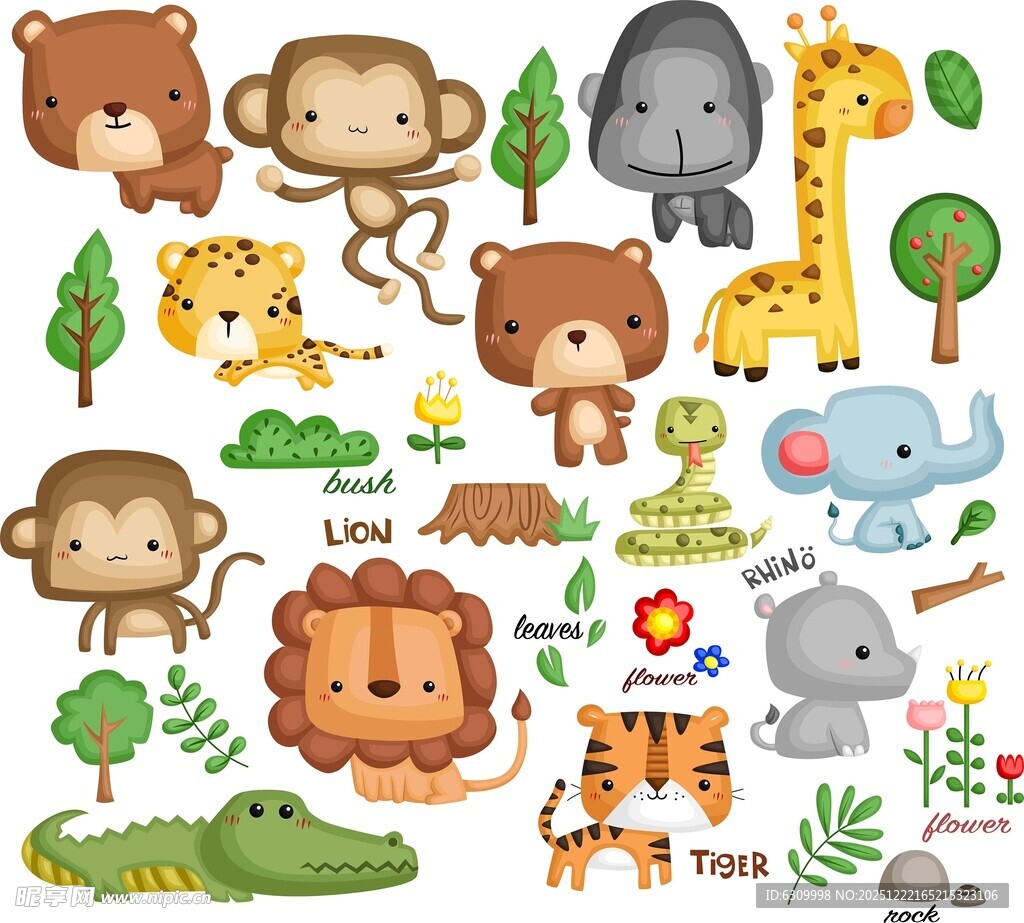 可爱卡通野生动物集合