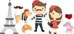 浪漫巴黎情侣卡通插画