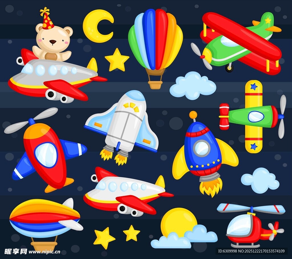 童趣飞机与梦幻天空元素