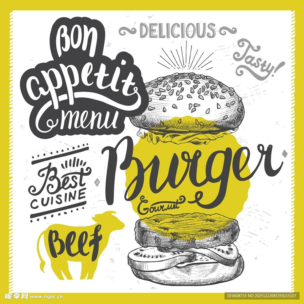 复古风汉堡啤酒美食插画