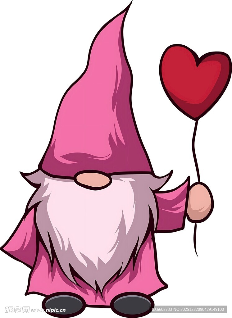 持爱心气球的粉色小矮人
