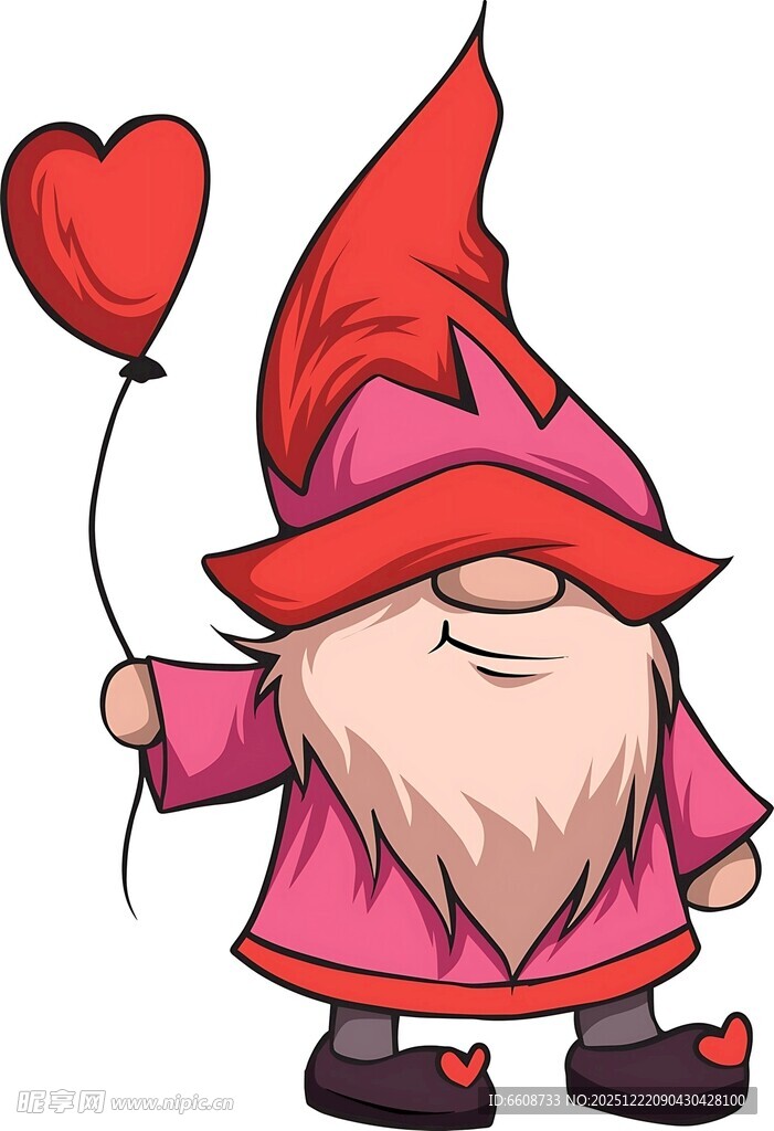 持爱心气球的可爱小矮人