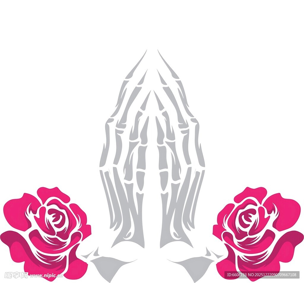 祈祷之手与玫瑰图案