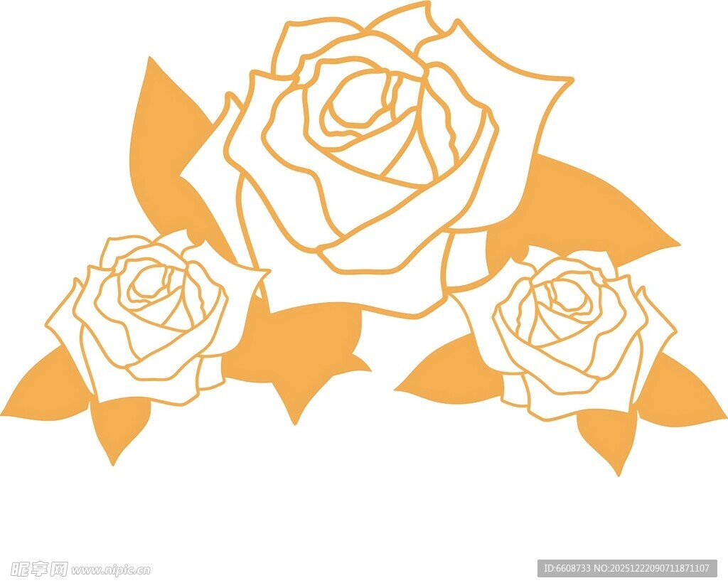 三朵简约线条玫瑰花图案