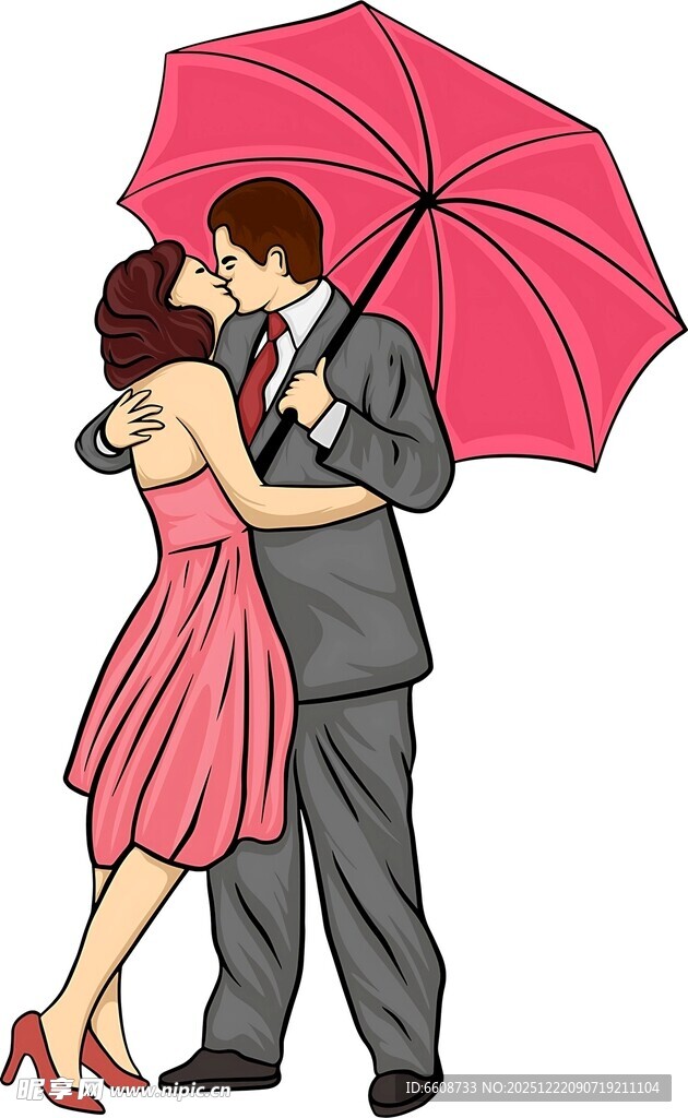 雨中相拥的浪漫情侣