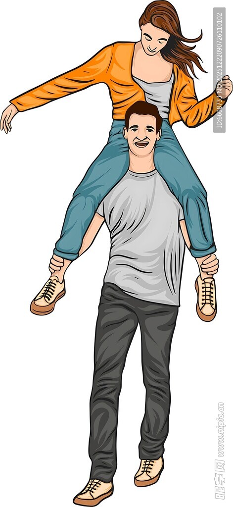 情侣嬉戏男生背女生