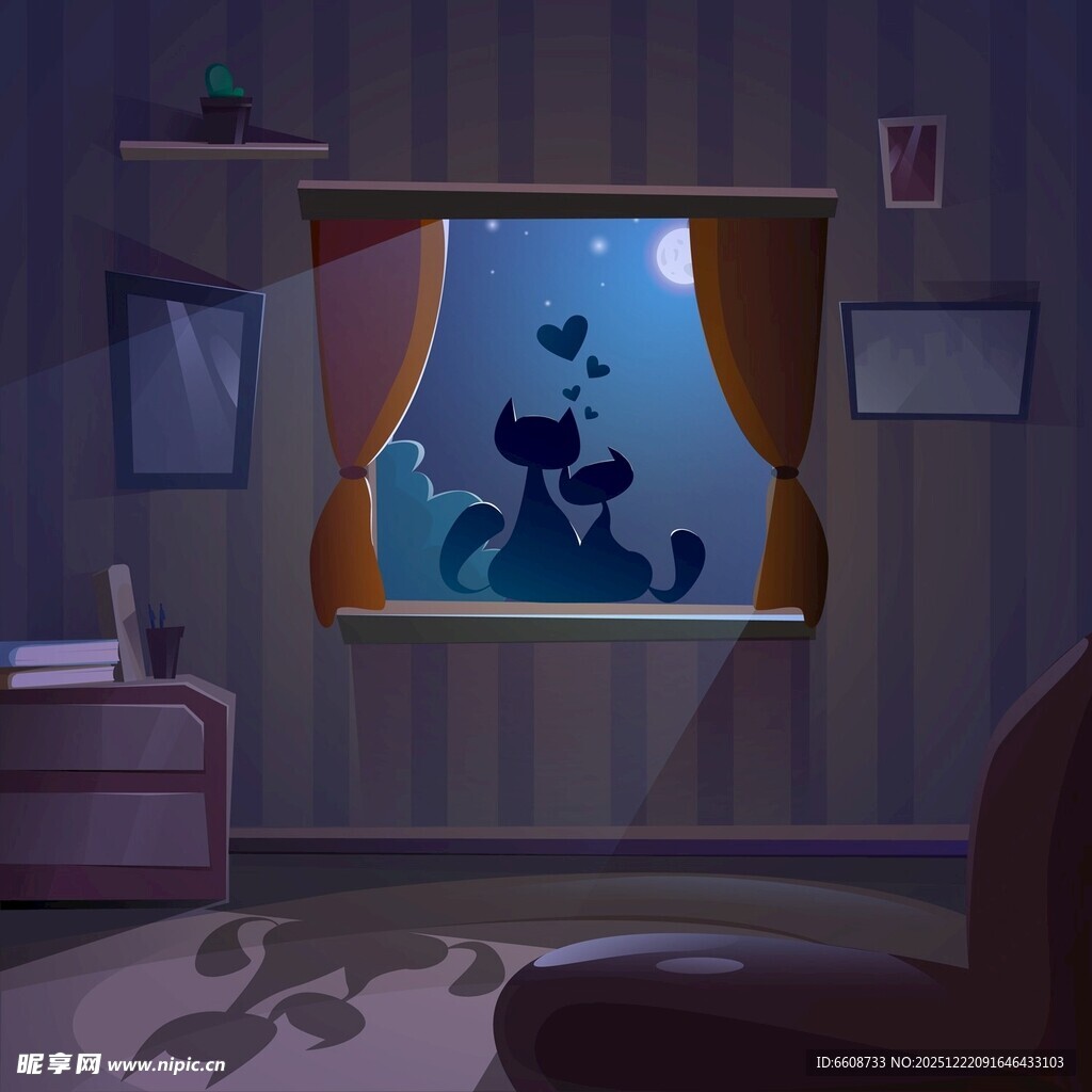 窗边猫咪的静谧夜晚