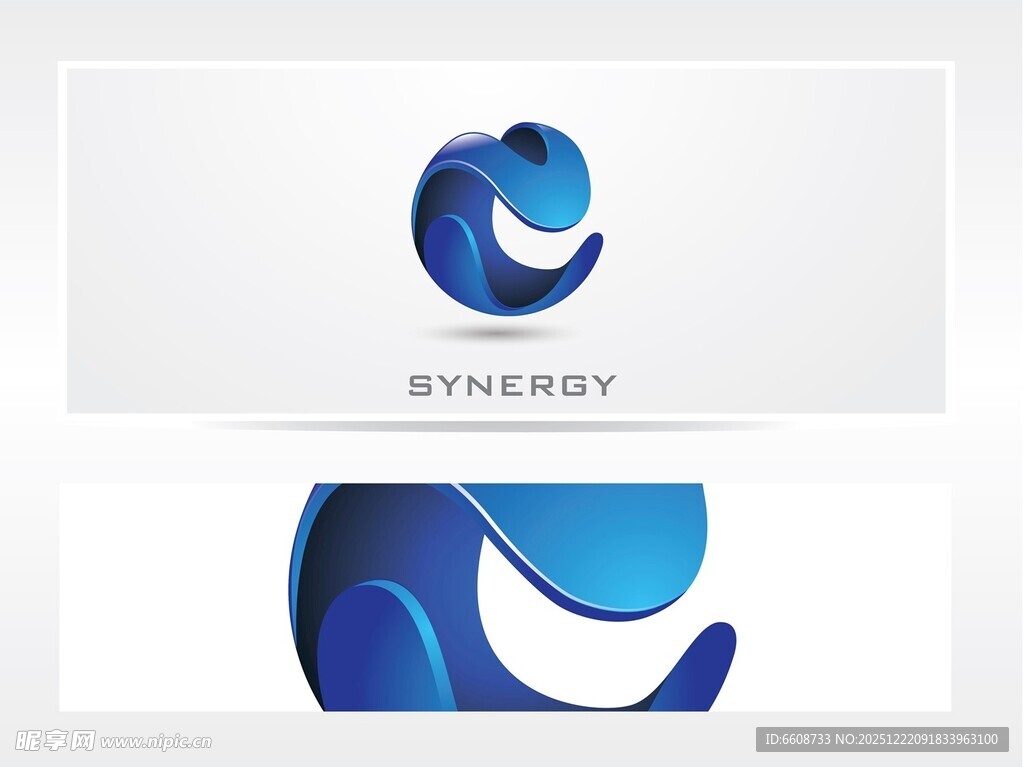 蓝色动感字母C标志设计