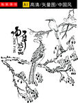 中式花鸟线描图案设计