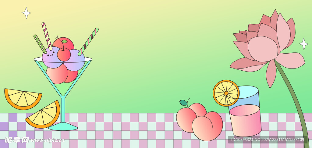 夏日清新水果饮品插画