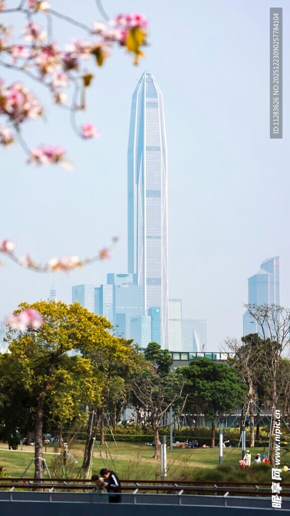 城市湖畔与摩天大楼景观