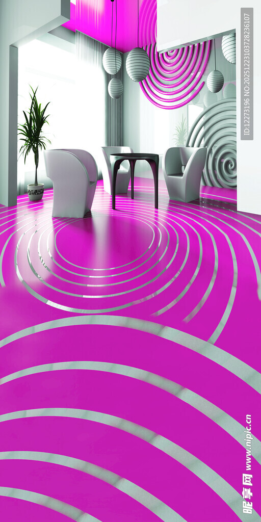 梦幻粉色室内地面装饰场景