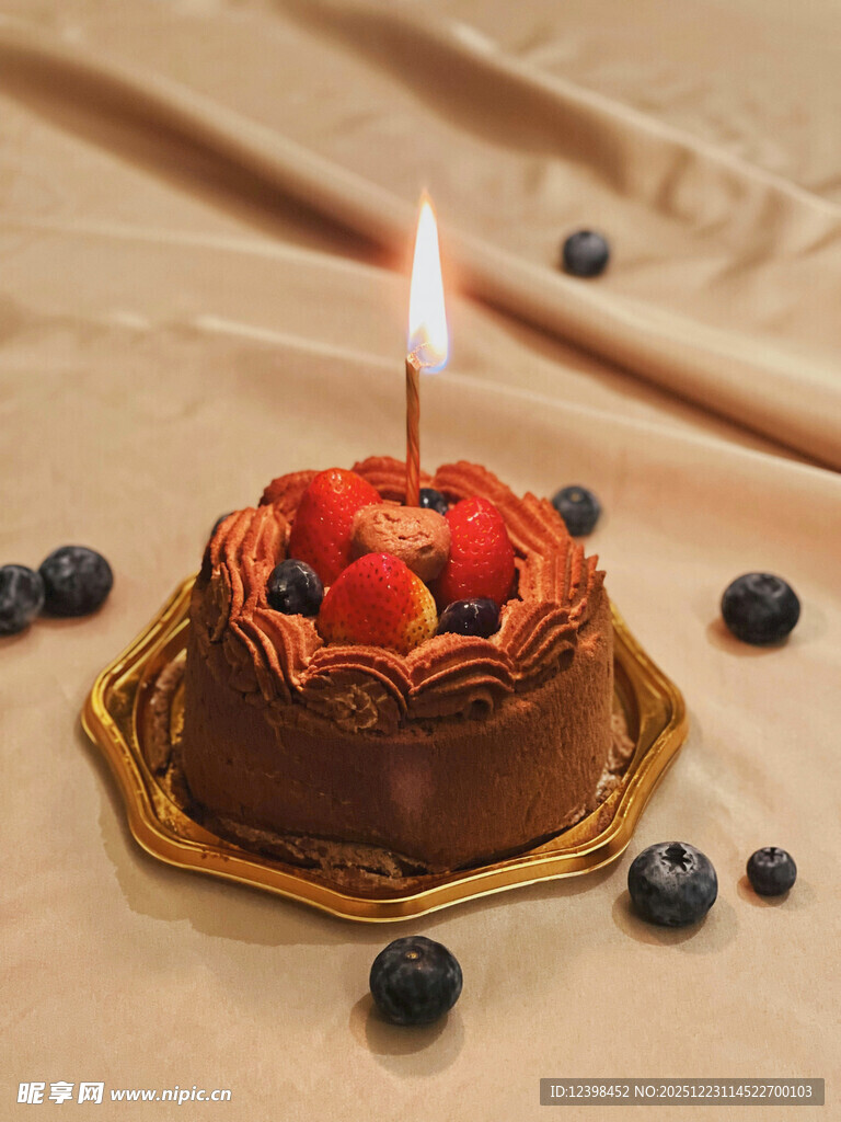 巧克力生日蛋糕配新鲜浆果