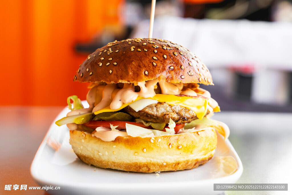 美味鸡肉汉堡特写