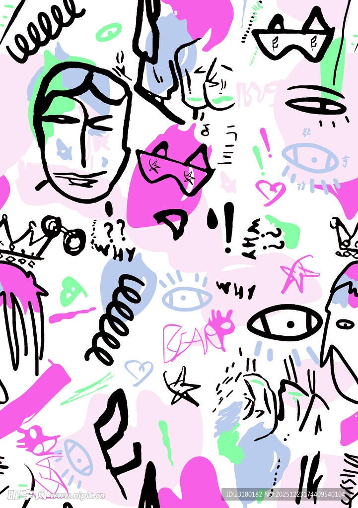 抽象涂鸦风多彩图案设计