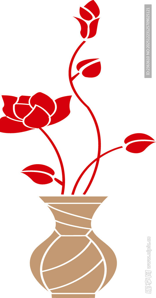 花瓶插红花艺术剪影
