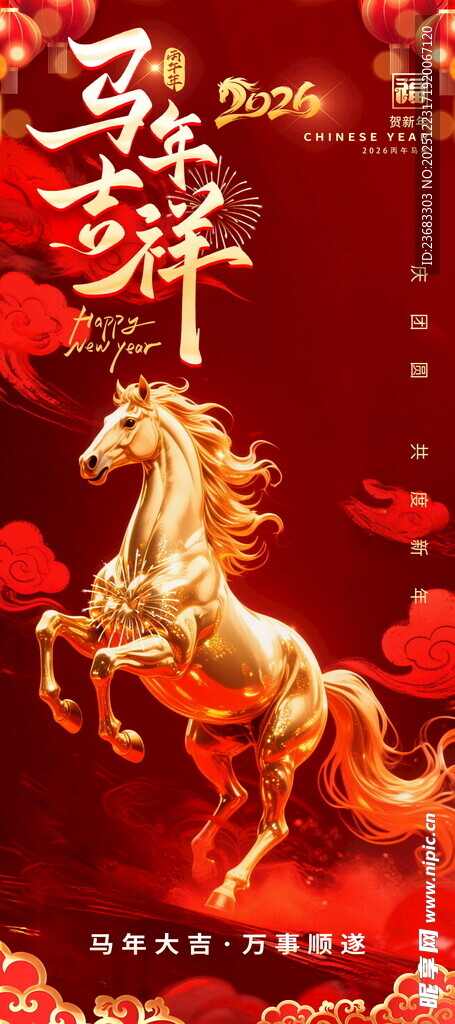 马年新年展架海报