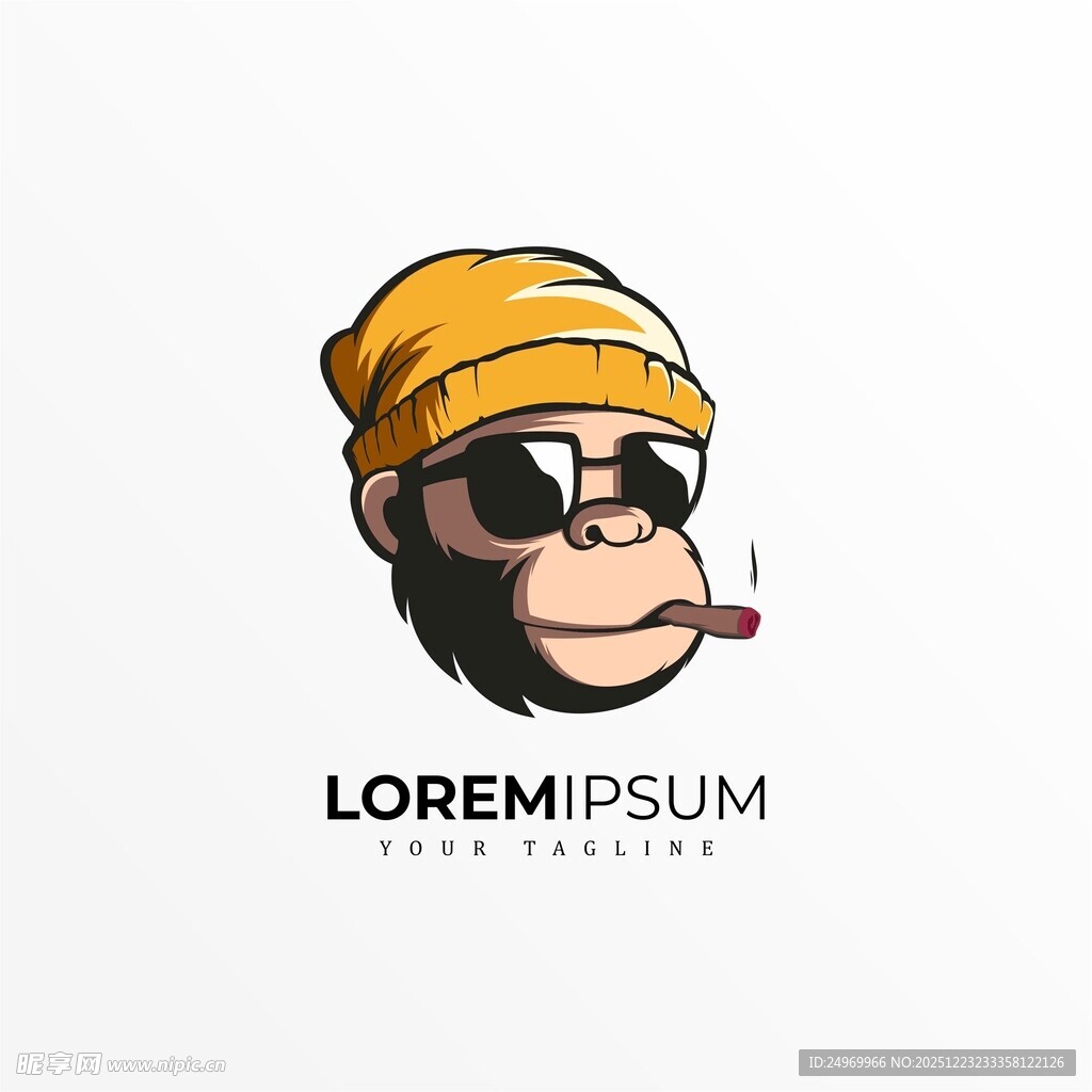 戴帽抽烟猩猩卡通形象