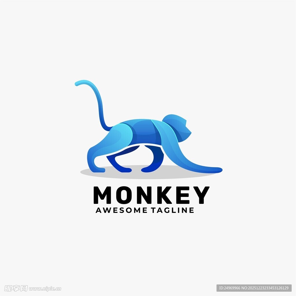 蓝色动感猴子标志设计