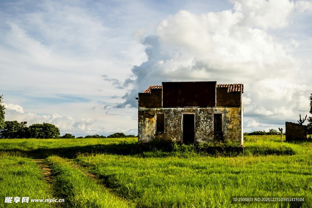 田野中的古朴小屋